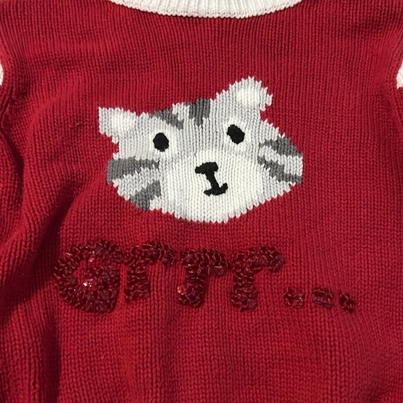 Gymboree Red & White Knit Cat Sweater with GRR Sequin Details - Picture 2 of 4